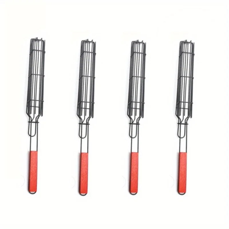 4-Pack BBQ Hot Dog Grilling Baskets – Iron Barbecue Cage Set BBQ Grilling Basket Babs red-4pcs