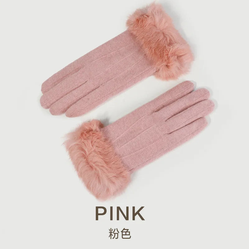 Women's Wool Cashmere Winter Gloves – Touchscreen Warm Knit Winter Knit Gloves Babs Pink