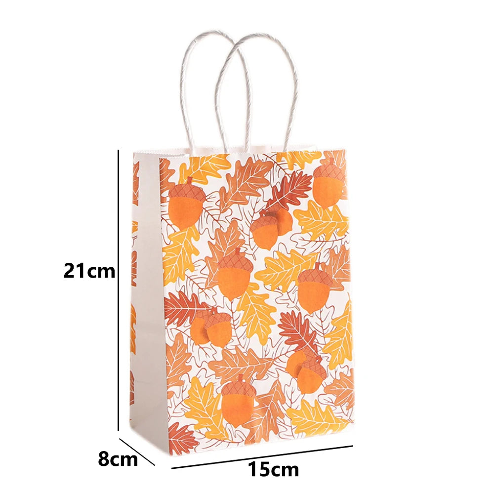 Thanksgiving Kraft Gift Bags | Maple Leaf, Pumpkin & Turkey Print Kraft Paper Gift Bags Babs A-2 15x8x21cm 40pcs