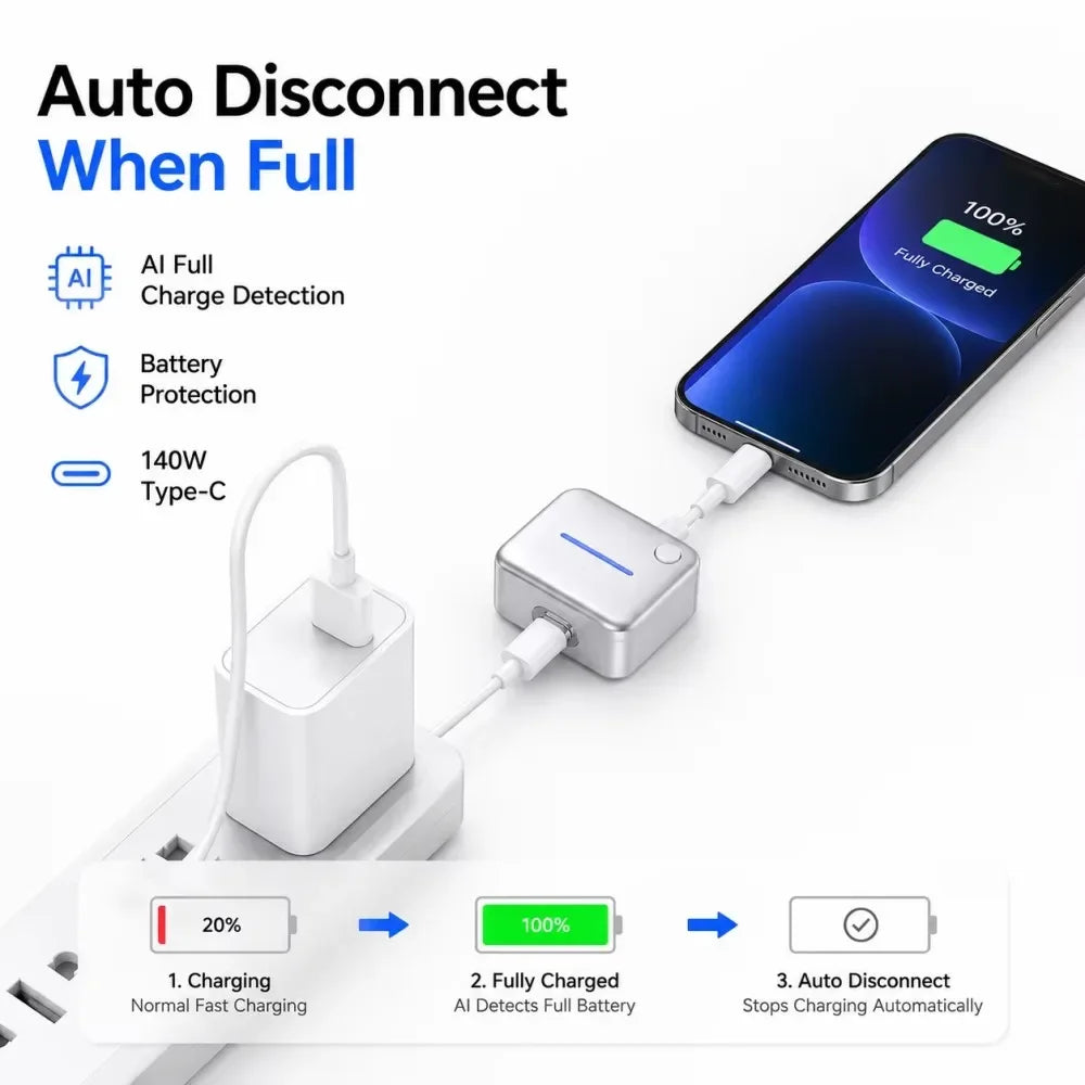 140W USB-C Smart Fast Charging Adapter – Auto Power Cut Off USB-C Fast Charger Babs