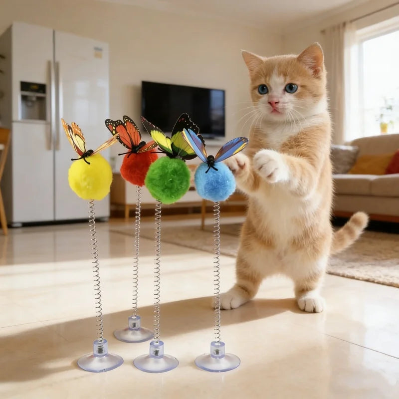 Cat Spring Ball Toys with Suction Cups & Butterfly Design Cat Toy Babs
