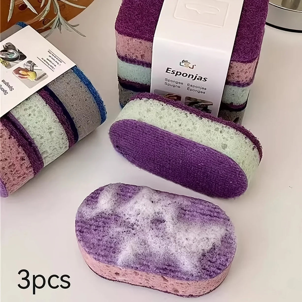 3-Pack Double-Sided Kitchen Sponge Scouring Pads | High-Density Kitchen Scouring Sponge Babs