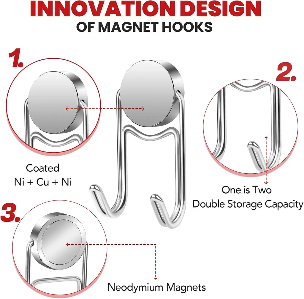 Heavy Duty Magnetic Double Hooks | Extra Strong Stainless Steel Magnetic Hook Hanger Babs