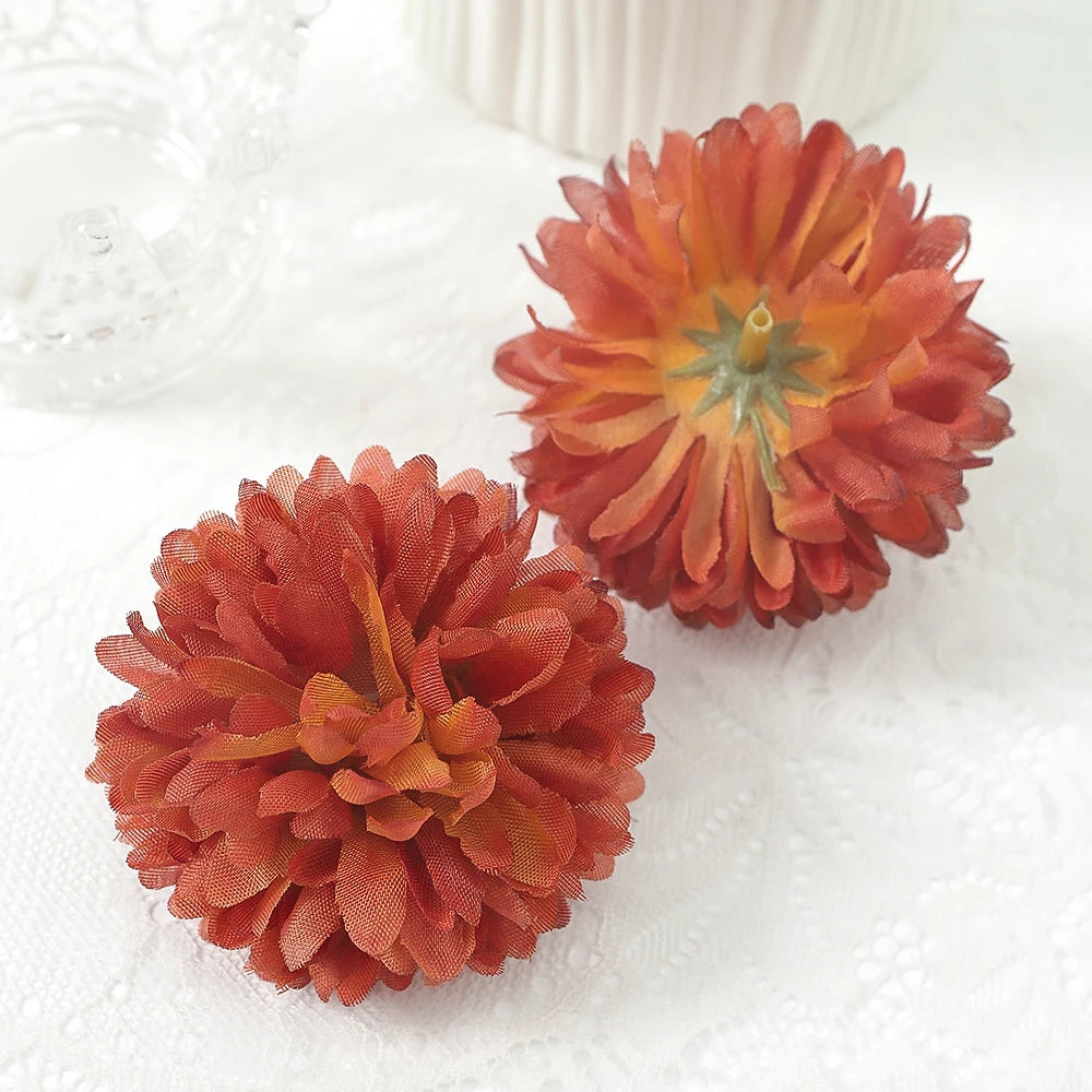 10 Pcs Orange Silk Chrysanthemum Artificial Flower Heads Decor