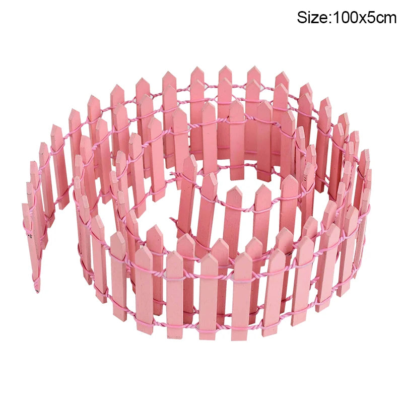 Mini Wooden Fence for Fairy Garden, Dollhouse & DIY Crafts Miniature Wooden Fence Babs 100x5cm-pink