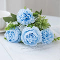 Artificial Chrysanthemum Bouquet 5-Fork Faux Flowers – Home & Wedding Artificial Flower Bouquet Babs Blue 2 pcs