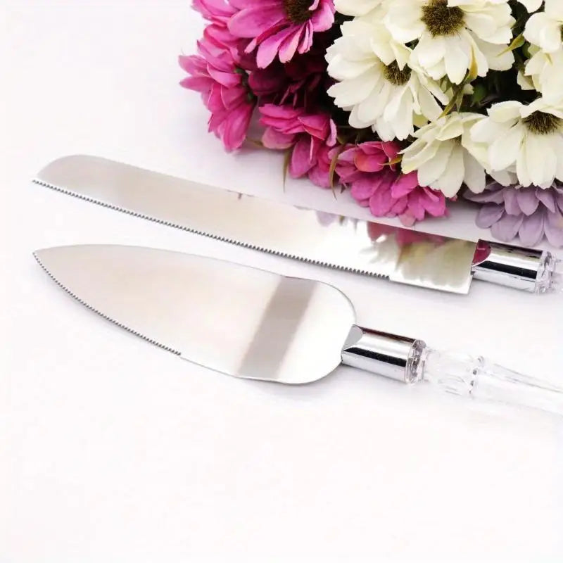 2pc Faux Crystal Cake Knife & Server Set for Weddings Cake Knife Server Set Babs