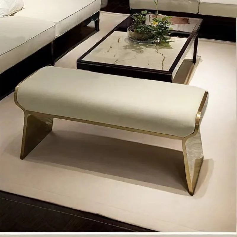Modern Gold Metal Cushioned Bench – Luxury Bedroom & Vanity Stool Cushioned Accent Bench Babs