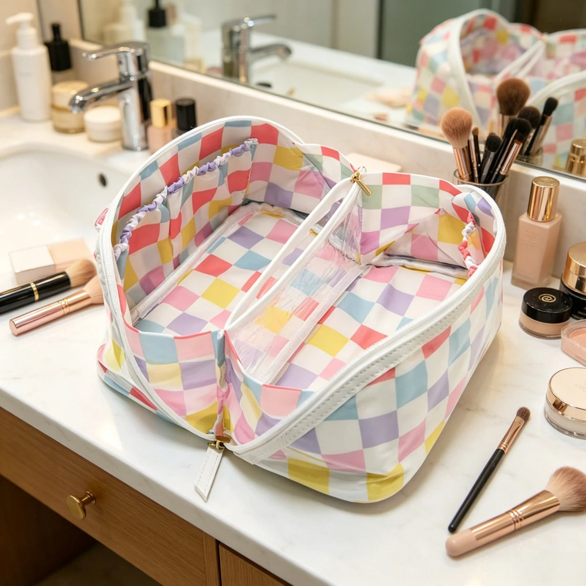 Travel Makeup & Tech Organizer Pouch – Zipper Canvas Bag Travel Organizer Pouch Babs