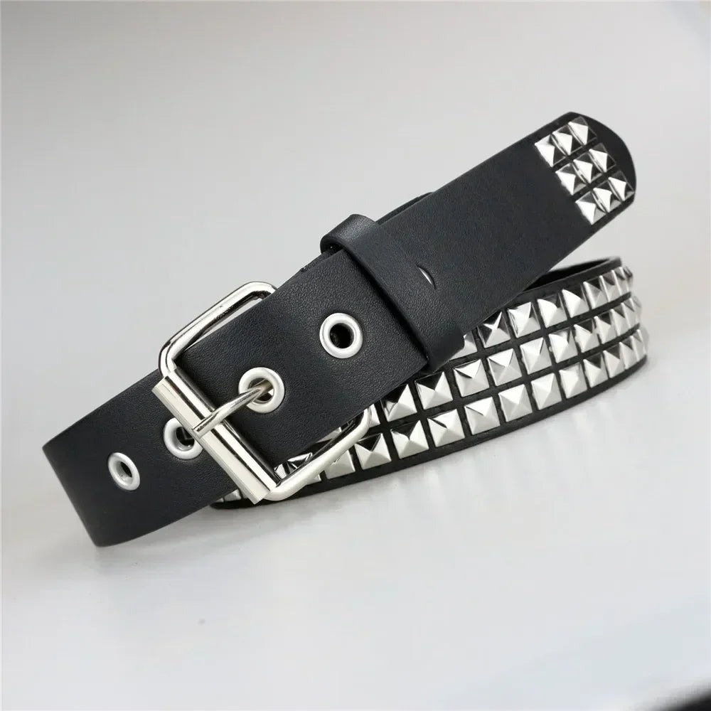 Y2K Studded Grommet Belt – Punk Goth PU Leather Unisex Studded Fashion Belt Babs