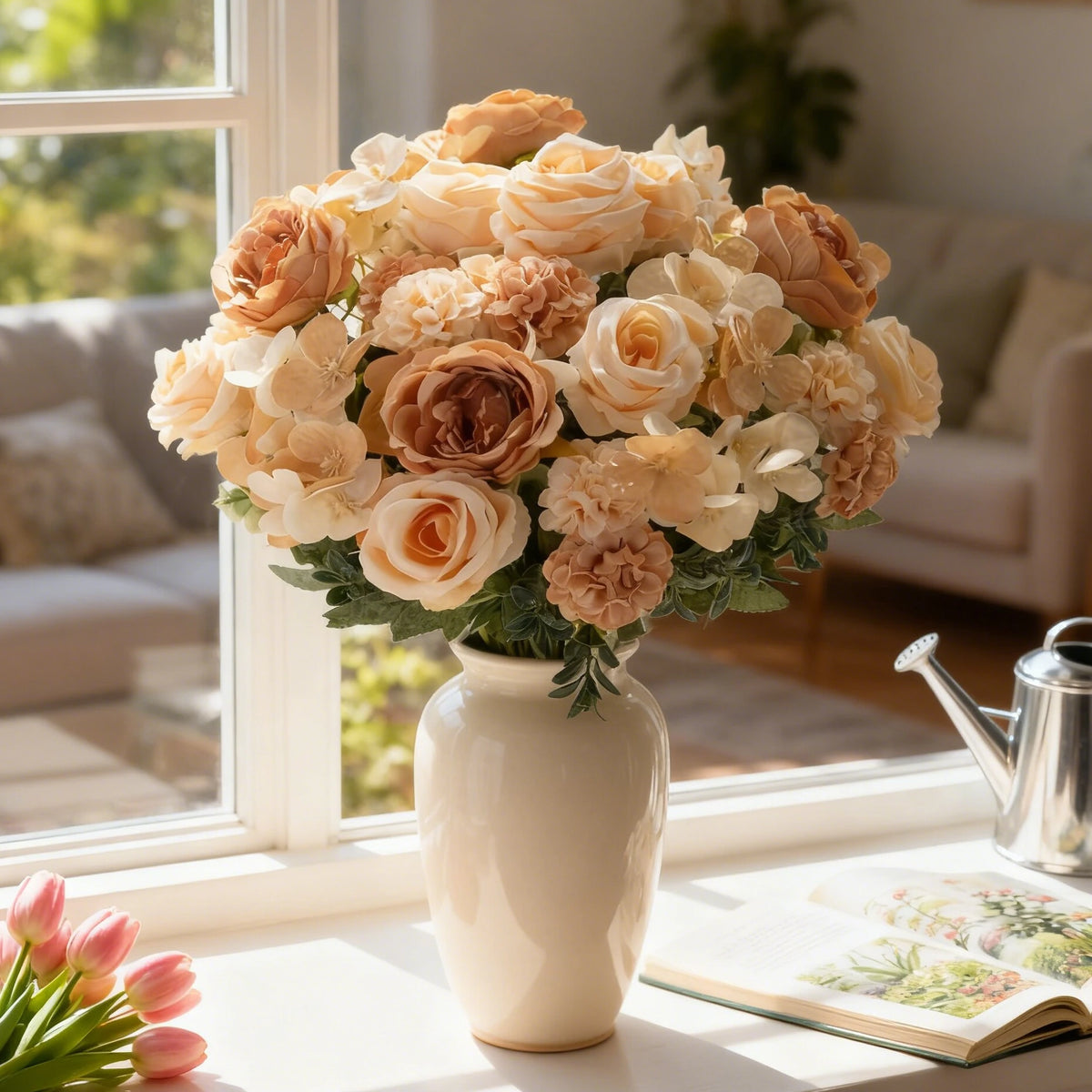 Silk Artificial Rose Peony Hydrangea Flower Spray | DIY Décor Artificial Flower Spray Babs