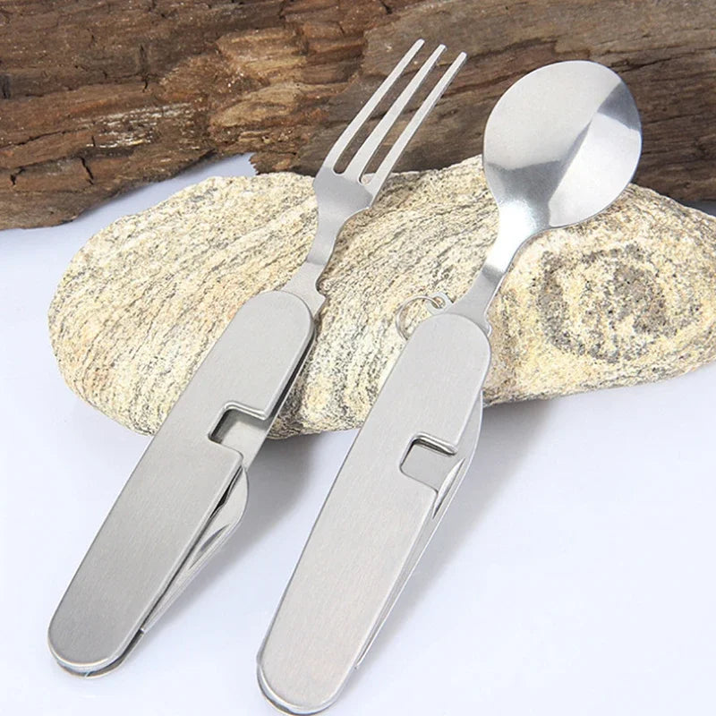 Folding Camping Cutlery Set – Stainless Steel Fork Spoon Knife Camping Cutlery Set Babs