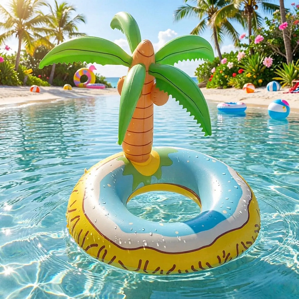 Inflatable Coconut Tree Pool Float – 48" Tropical Adult Mat Inflatable Pool Float Babs
