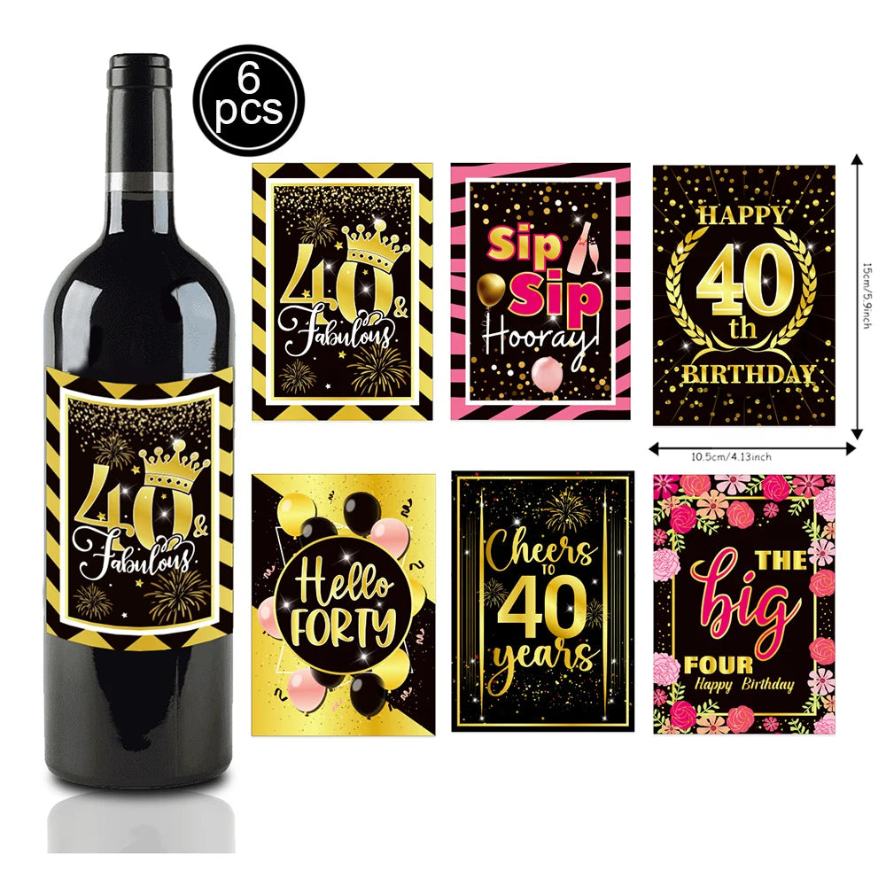 40th Birthday Party Decorations – Black & Gold Tableware Set Birthday Party Set Babs wine bottle sticker