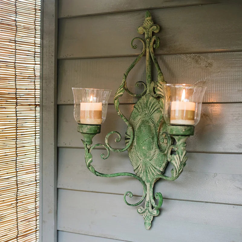Retro Wrought Iron Wall Candle Holder – French Garden Sconce Wall Candle Sconce Babs