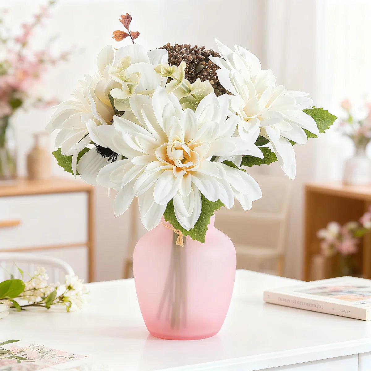 Artificial Silk Dahlia Camellia Bouquet | Wedding & Home Decor Artificial Flower Bouquet Babs