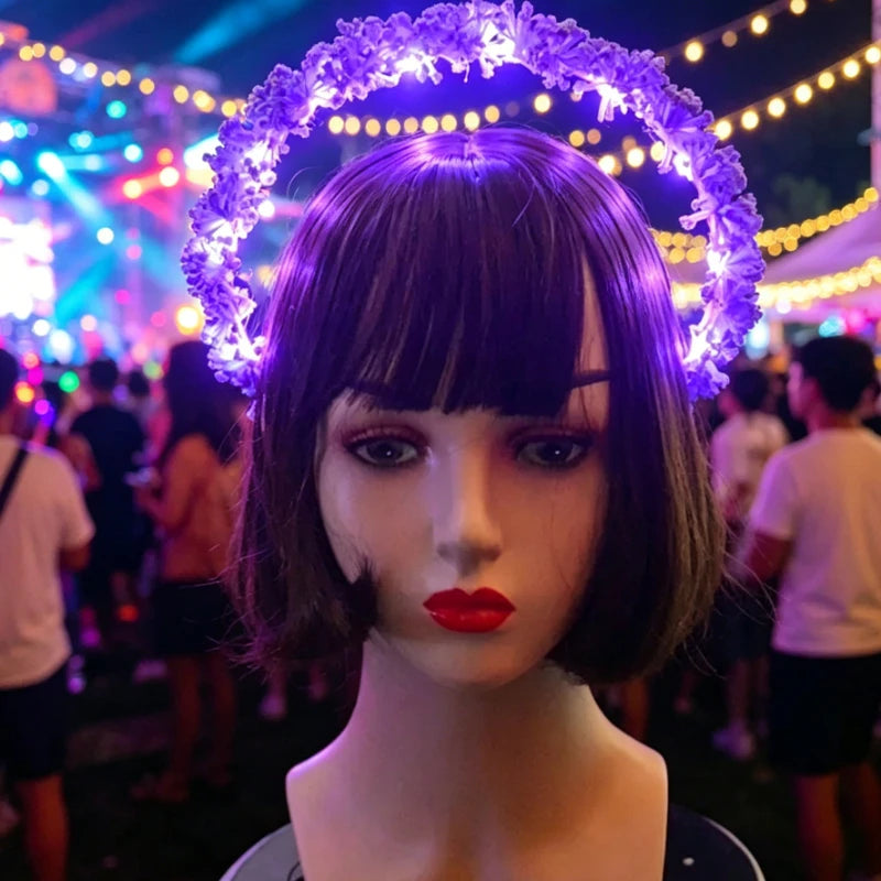 LED Feather Angel Halo Crown Headband – Bridal & Party LED Halo Headband Babs