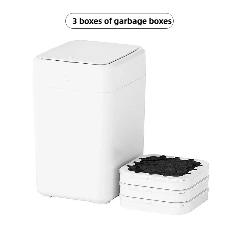 White Smart Sensor Trash Can 17L – Auto Inductive Wastebasket Smart Trash Can Babs 3 boxes of garbage