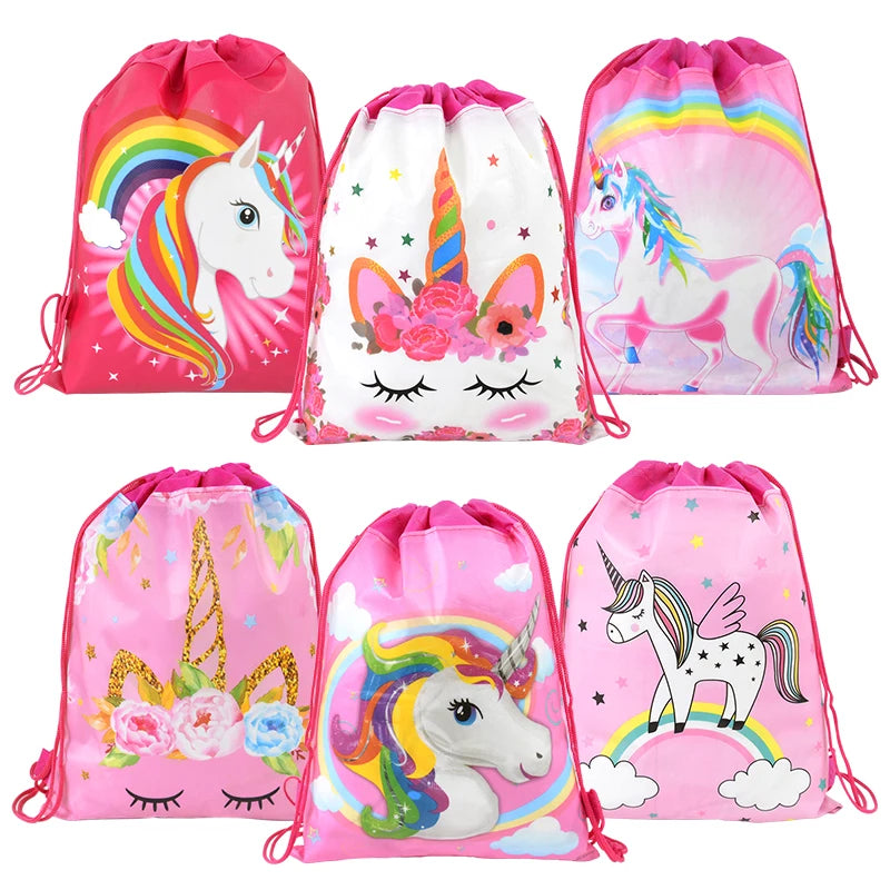 Unicorn Drawstring Bags Kids Party Favors – 1/6/12 Pack Party Favor Bags Babs Mix 4pcs