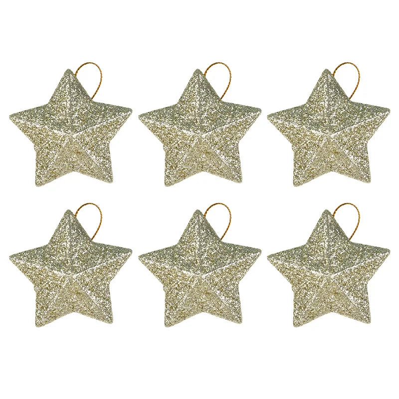 Glitter Star Christmas Ornaments 6/12 Pcs – Pentagram Pendant Christmas Tree Ornaments Babs B02 12PCS