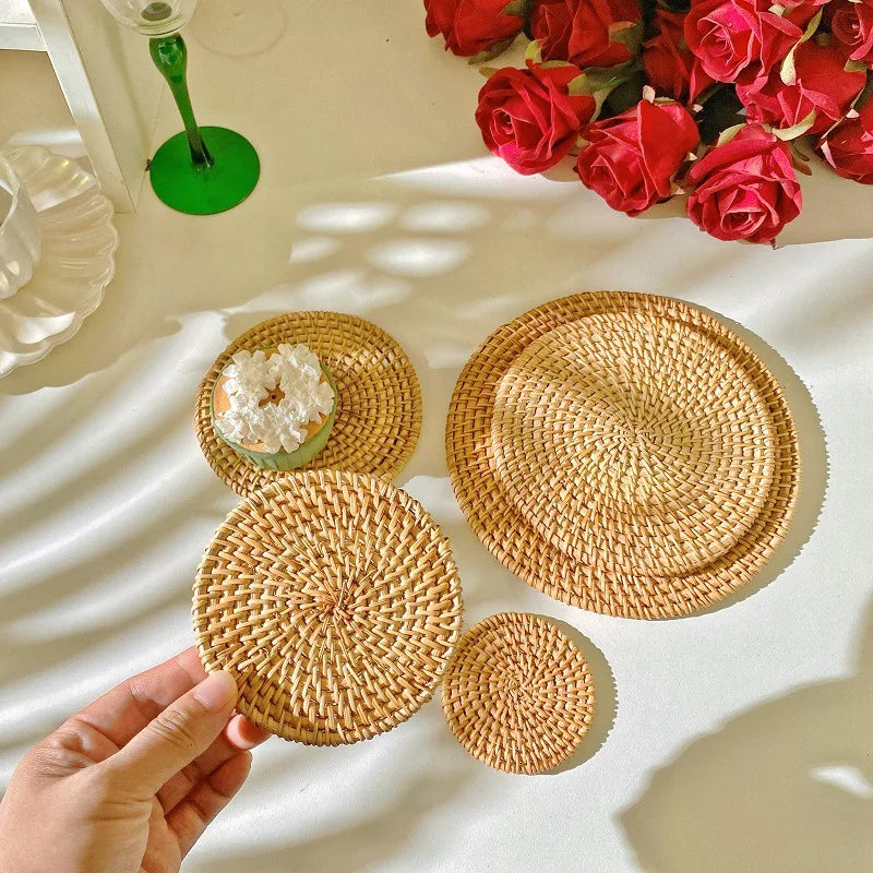 Handcrafted Round Rattan Placemats & Coasters – 8–20cm Rattan Placemat Coaster Babs