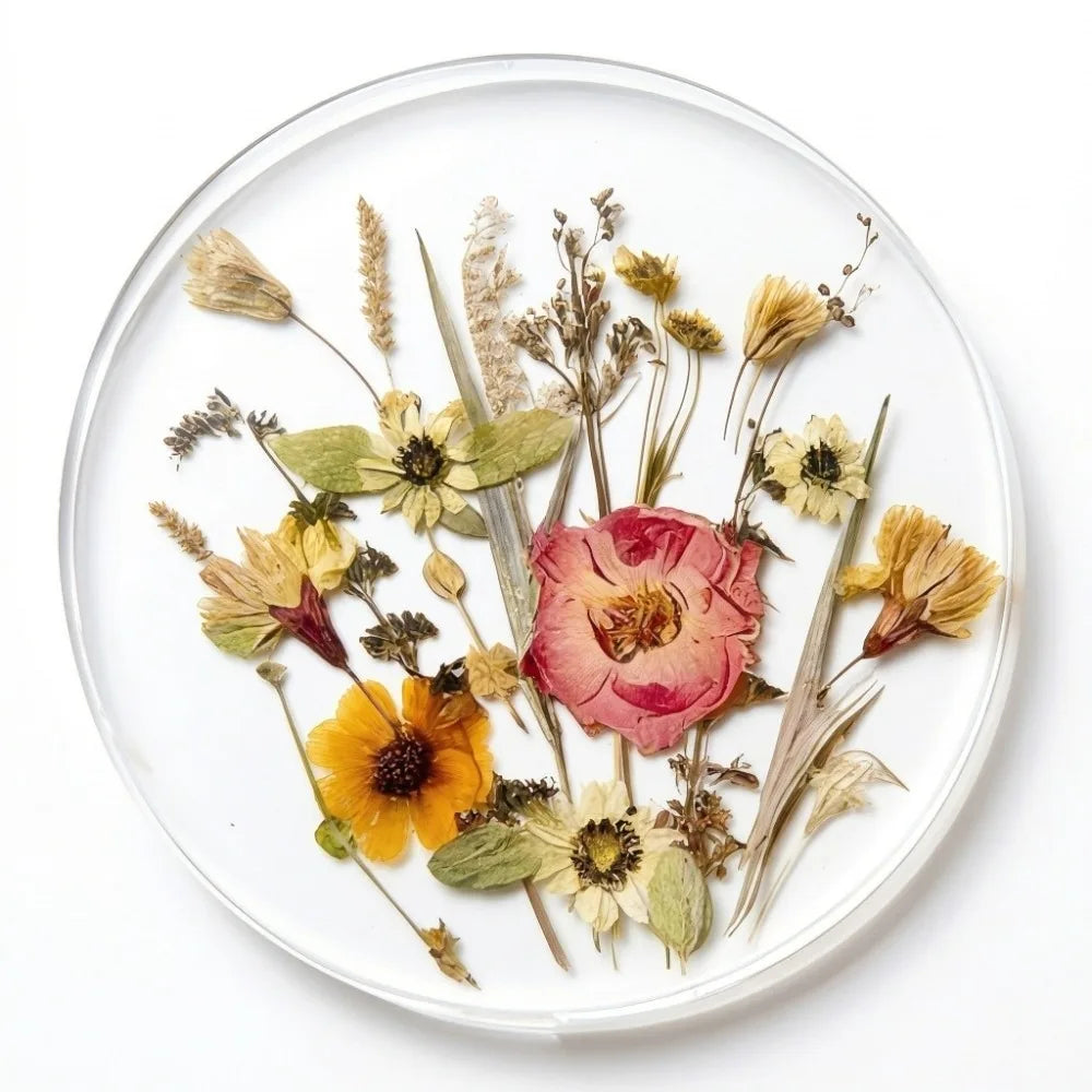 Round Acrylic Coasters – Colorful Floral Transparent Cup Mats Decorative Coasters Babs Red