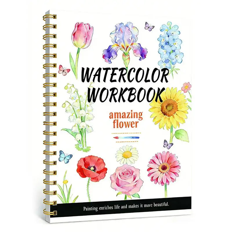 Spiral Bound Watercolor Flower Workbook – Thick Cotton Paper Watercolor Sketchbook Babs A1