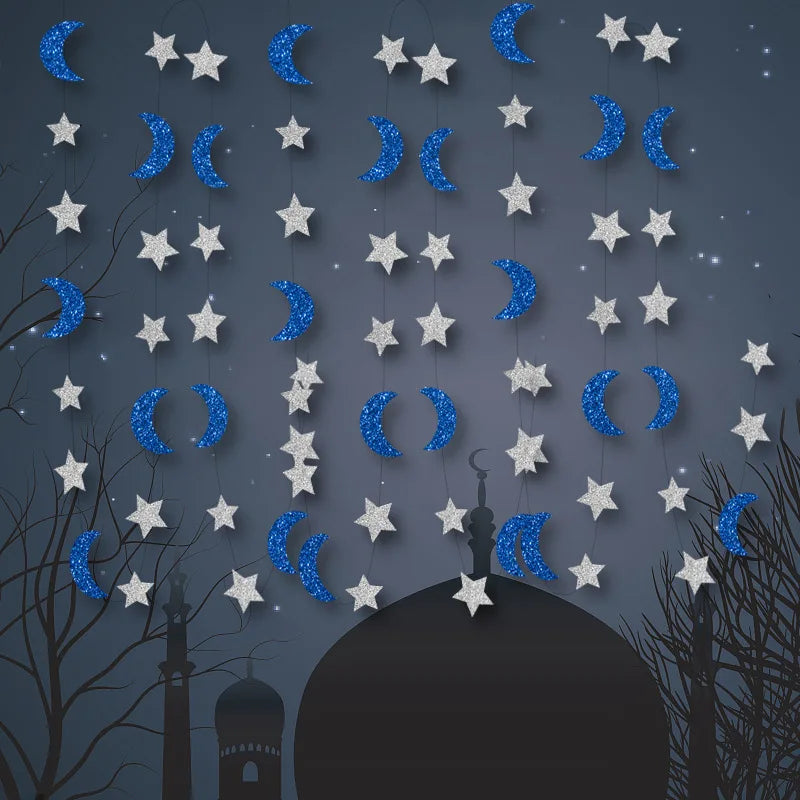 Star Moon Paper Banner Garland – Eid Mubarak Ramadan Decor Party Banner Garland Babs