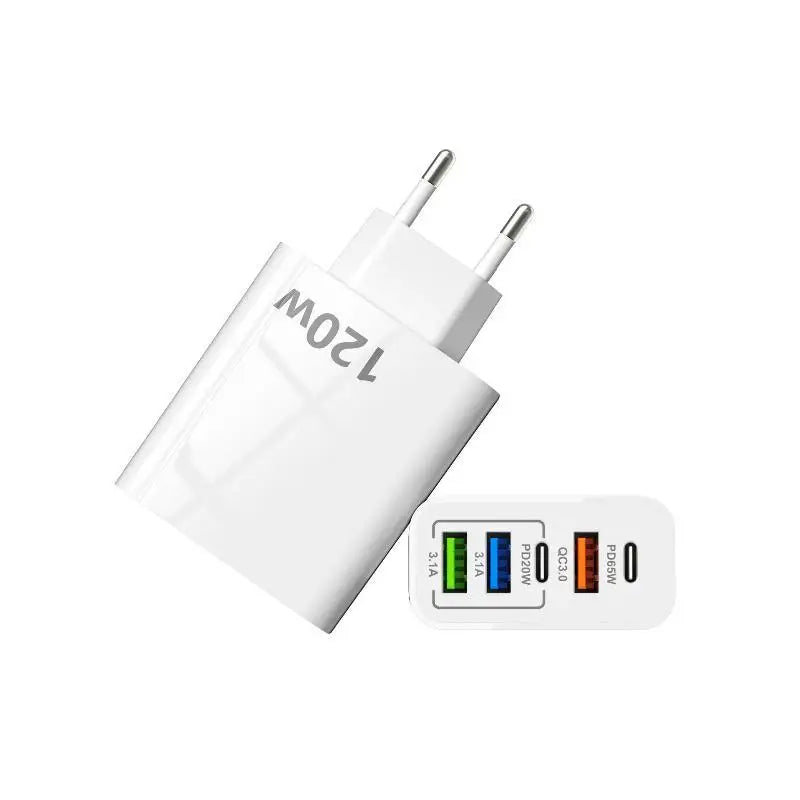 HUXUAN 120W Fast Wall Charger – 3 USB-A & 2 USB-C PD Ports Wall Charger Adapter Babs