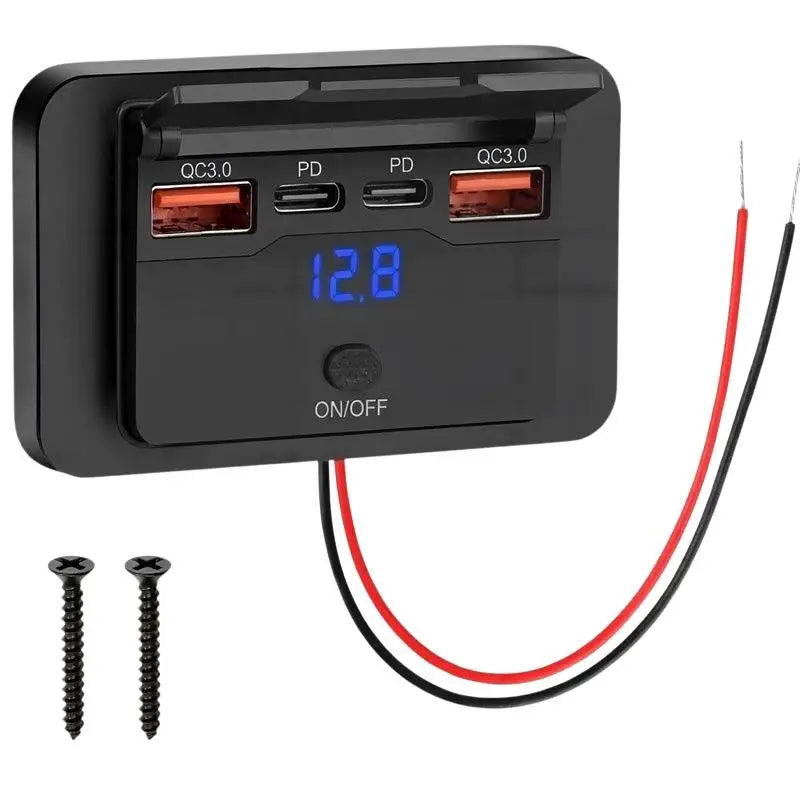 4-Port QC3.0 Fast Car Charger 12V/24V USB Socket with Switch Car Charger Adapter Babs