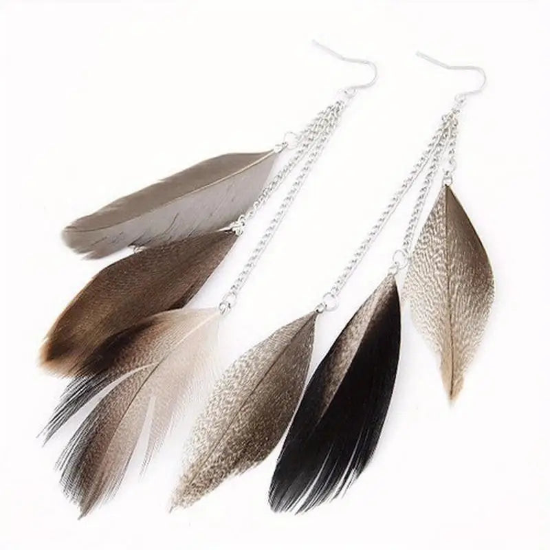 Silver Feather Drop Earrings for Women – Boho Long Dangle Drop Earrings Babs grey