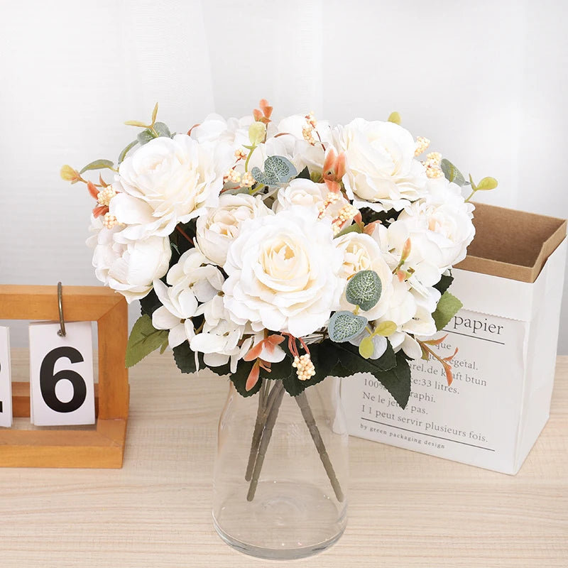 Silk Rose Bridal Bouquet – Artificial Hydrangea & Peony Flowers Artificial Flower Bouquet Babs