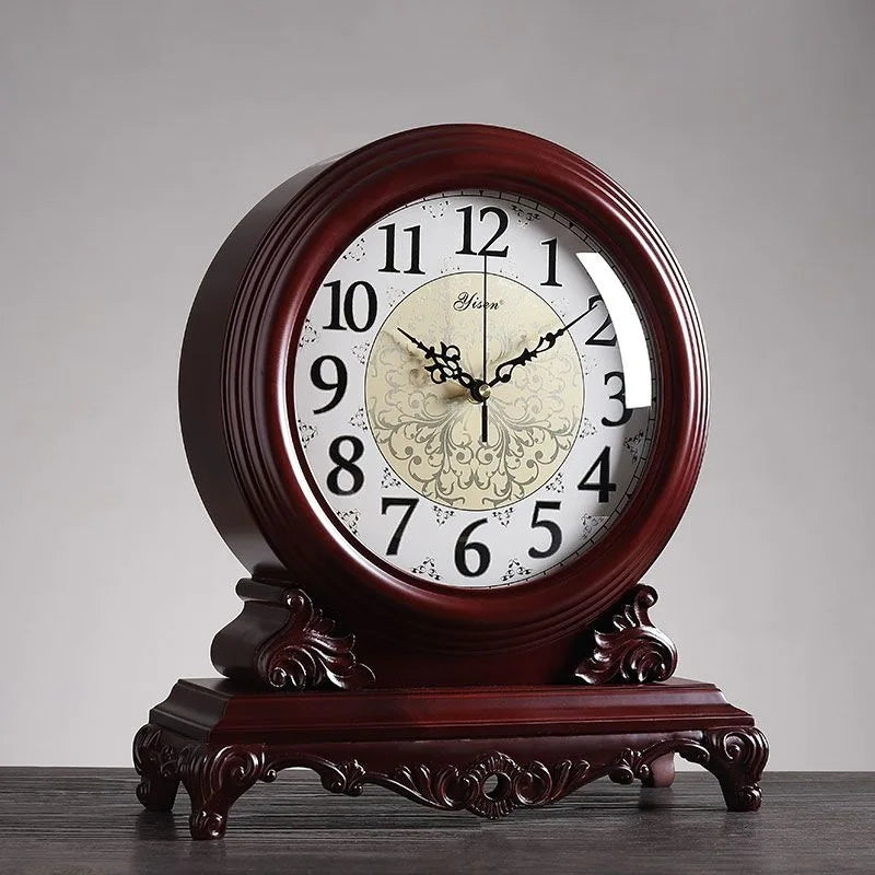Retro Wooden Desk Clock – Antique Luxury Tabletop Timepiece Decorative Desk Clock Babs