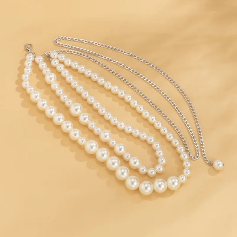 Pearl Geometric Double Waist Chain – Women's Metal Body Chain Body Waist Chain Babs