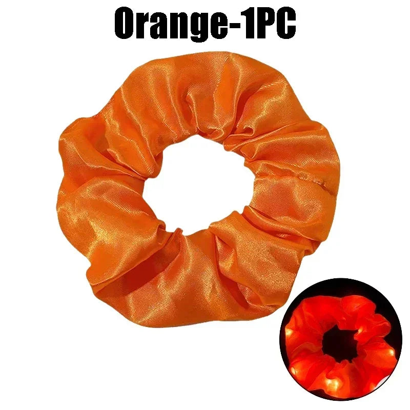 LED Light-Up Scrunchies – Satin Elastic Hair Bands for Parties LED Hair Scrunchies Babs Orange-1PC