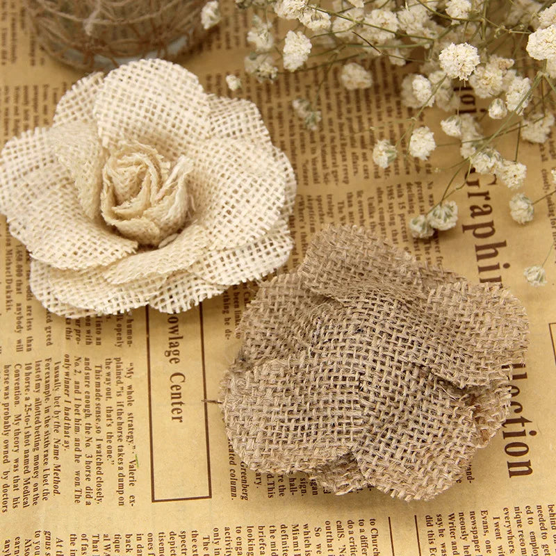Handmade Jute Burlap Rose Flowers – Rustic Wedding & Home Decor Artificial Flower Decor Babs