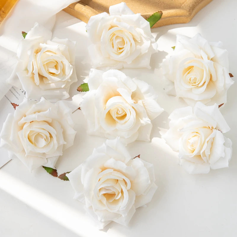Silk Rose Artificial Flower Heads – Wedding & Home Décor Artificial Silk Flowers Babs Milky White 5 pcs