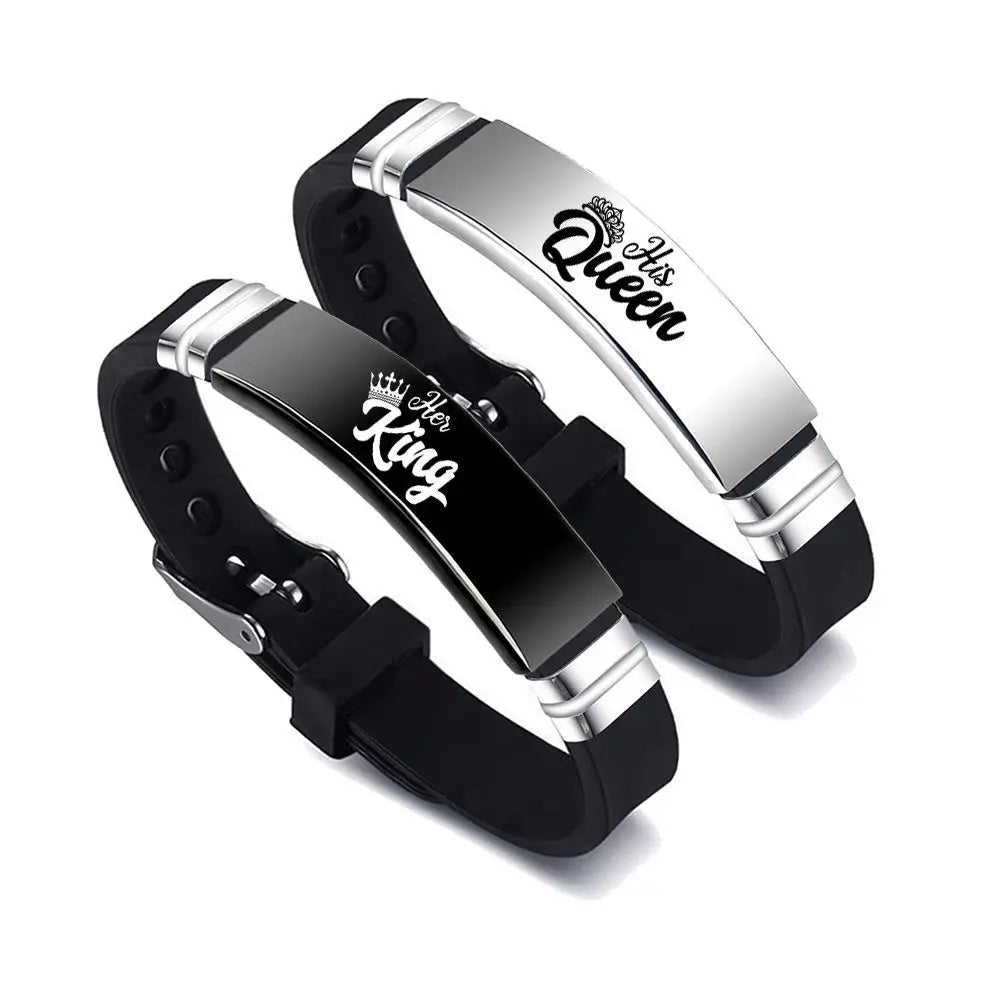 King & Queen Crown Couple Charm Bracelets – Stainless Steel Set Couple Charm Bracelets Babs B-QRJ-2