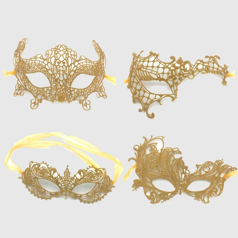 Women's Lace Masquerade Half Face Mask – Carnival & Prom Masquerade Face Mask Babs gold 4PCS