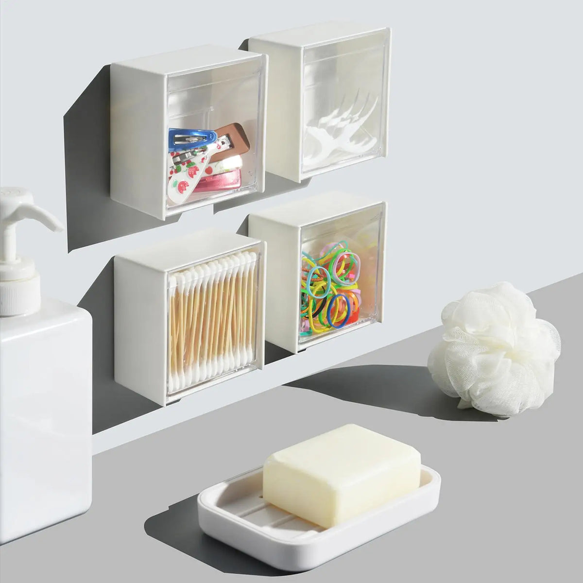 Wall-Mount Cotton Swab & Makeup Organizer Storage Box Bathroom Storage Box Babs