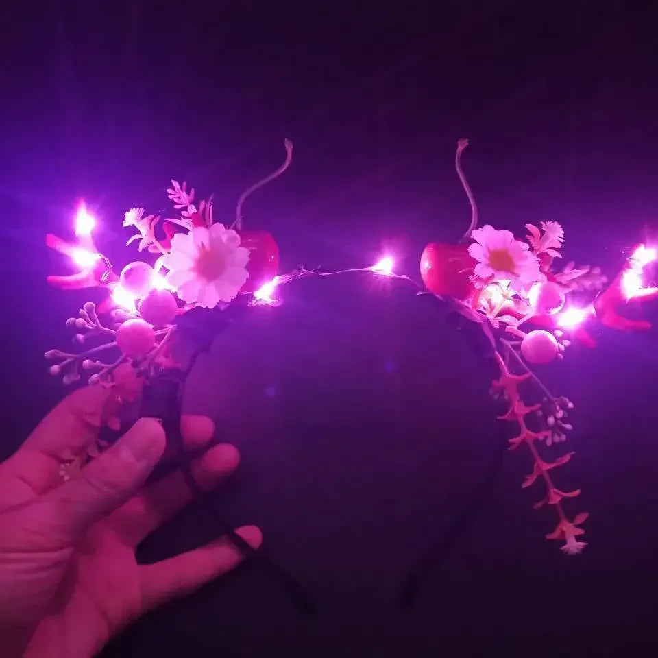 10pcs LED Light-Up Christmas Headbands – Reindeer & Flower
