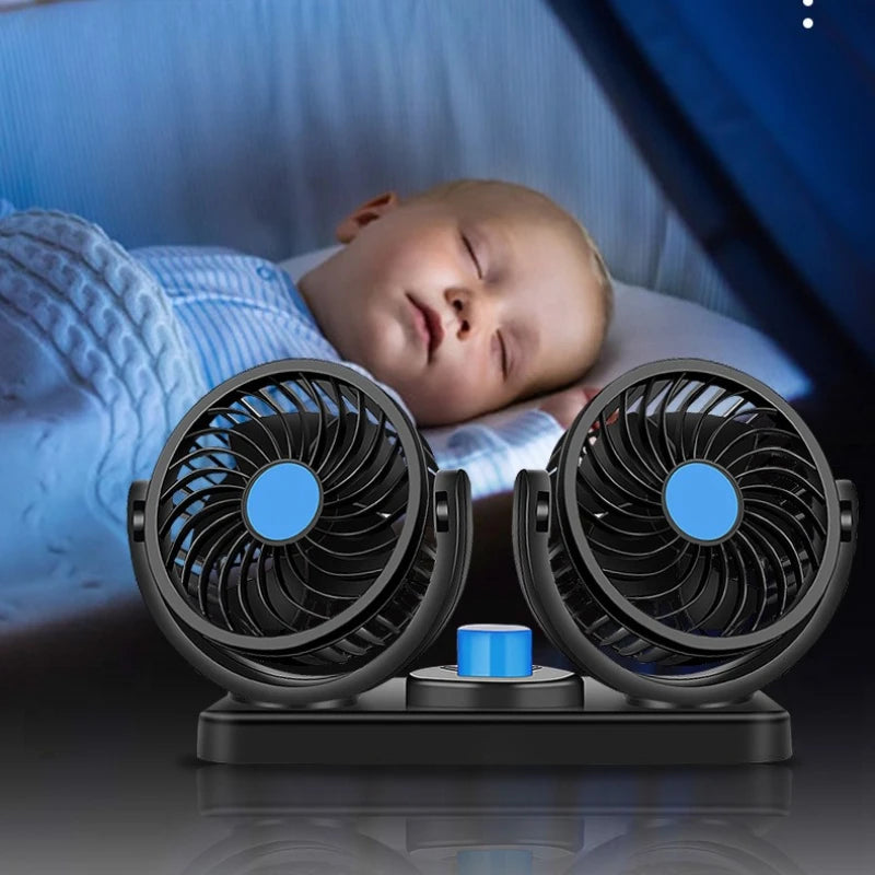 Dual Head Car Cooling Fan 12V/24V – 360° Adjustable Airflow Car Cooling Fan Babs