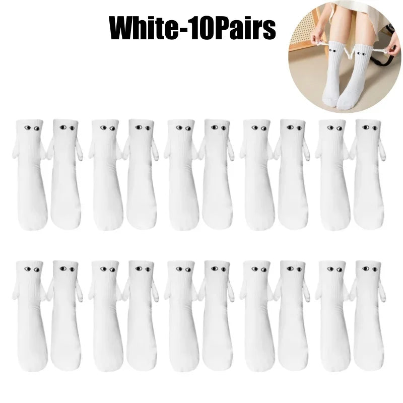 Magnetic Couple Socks – Cartoon Big Eyes Mid-Tube Knit Stockings Novelty Knit Socks Babs White-10Pairs