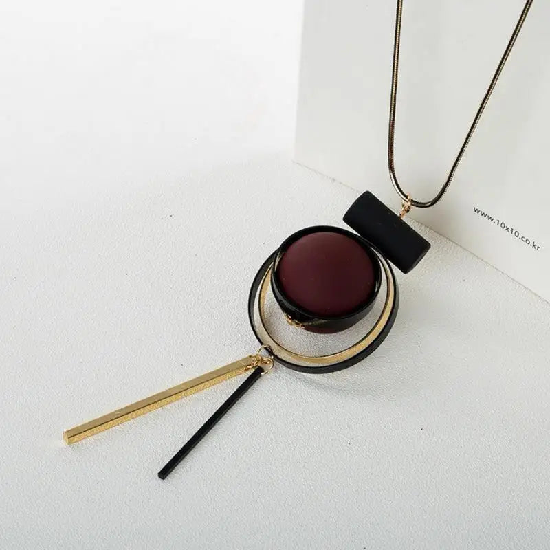 Beaded Circle Sweater Chain Pendant Long Necklace | Unisex Pendant Necklace Babs wine