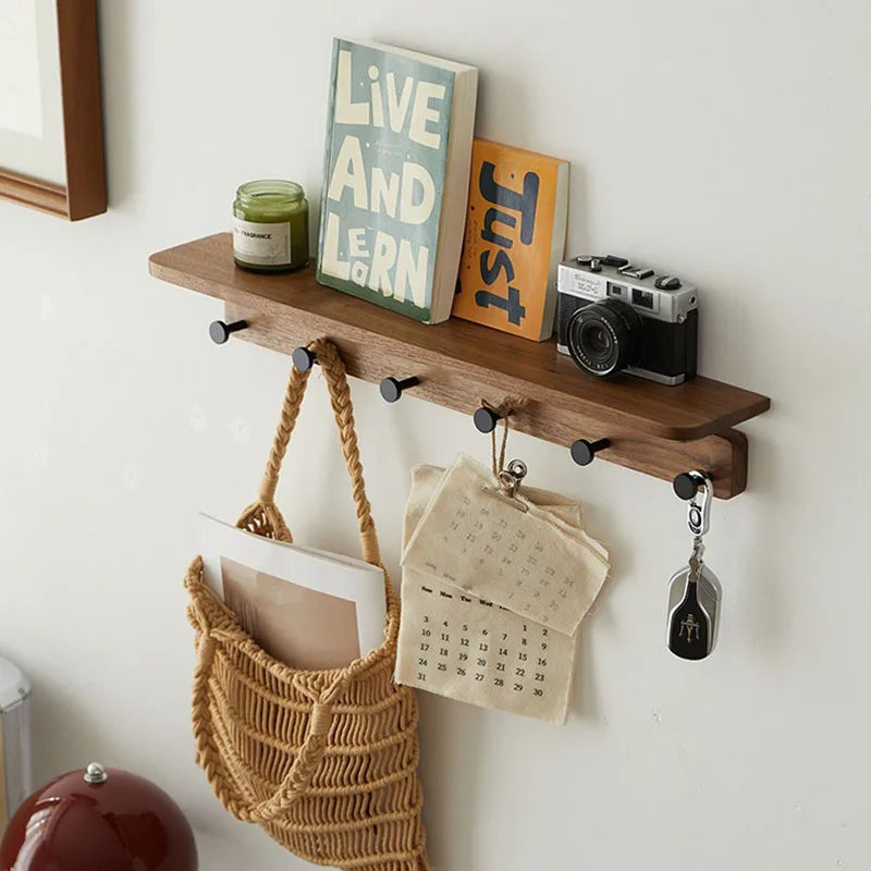 Wall Mounted Solid Wood Coat Rack with Shelf & 4 Hooks Wall Mounted Coat Rack Babs