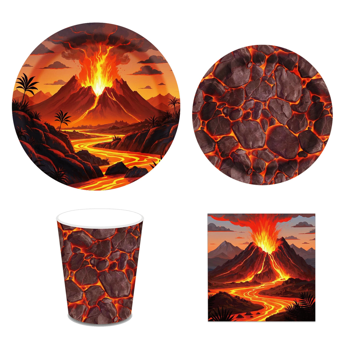 Volcano Theme Party Tableware Set – 5th Birthday Decorations Party Tableware Set Babs