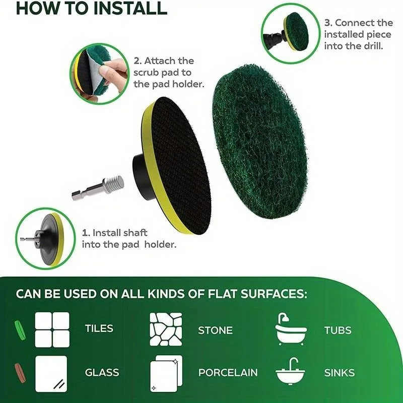 Drill Power Brush Tile Scrubber Scouring Pads Kit – 8pc Drill Scrubber Kit Babs