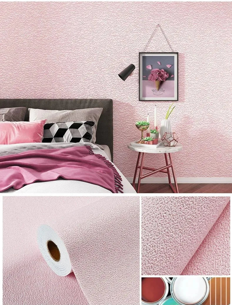 Self-Adhesive XPE Foam Wallpaper – Linen Diatom Mud Wall Sticker Peel & Stick Wallpaper Babs Diatom Pink 50cmx2.8m