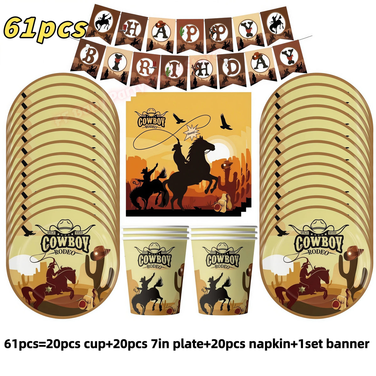 Wild West Cowboy Party Decoration Set – Balloons, Plates & Cups Party Decoration Set Babs 61pcs others