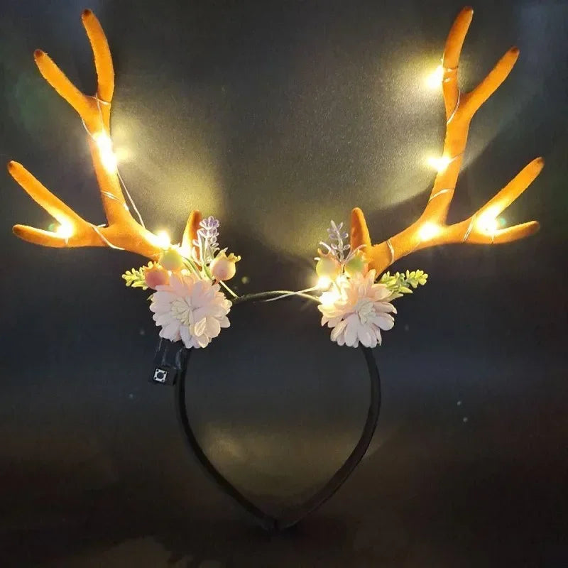 LED Light-Up Reindeer Antler Headband – Party & Cosplay LED Party Headband Babs Warm white light
